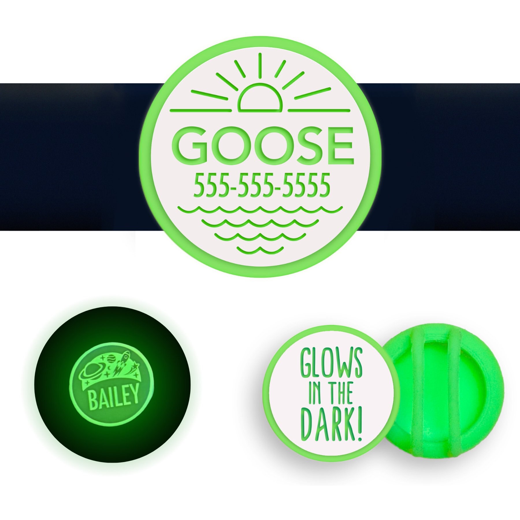Besties Glow in the Dark Salt & Sun Slide-On AirTag Holder Jingle-Free Silicone Personalized Dog & Cat ID Tag, Glow Green