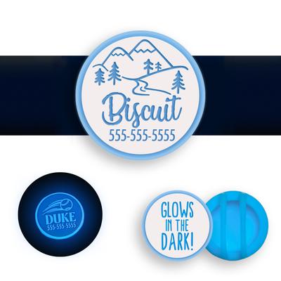 Show full view: Besties Glow in the Dark Mountain Adventure Slide-On AirTag Holder Jingle-Free Silicone Personalized Dog & Cat ID Tag, Glow Blue slide 1 of 8