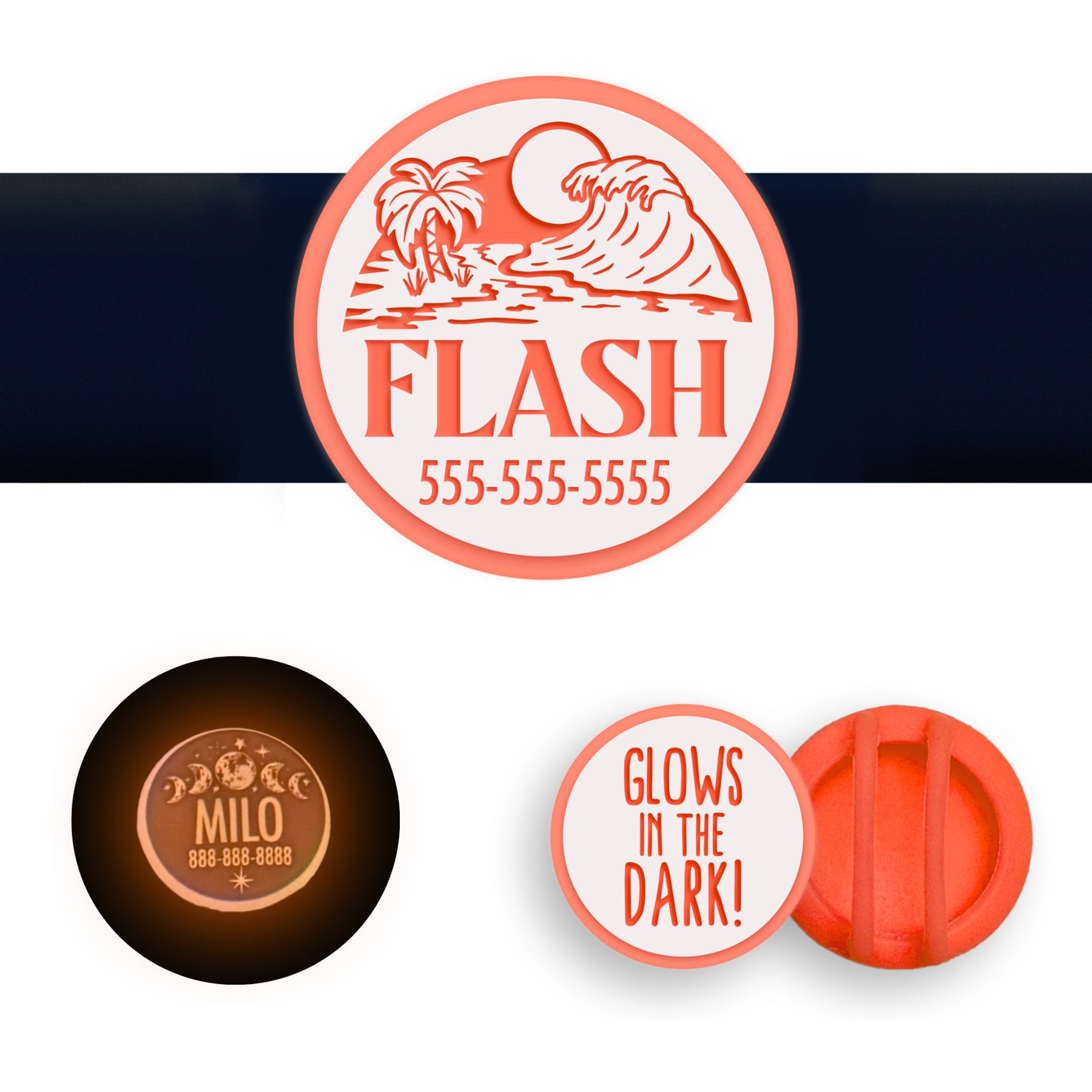 Besties Glow in the Dark Life is a Beach Slide-On AirTag Holder Jingle-Free Silicone Personalized Dog & Cat ID Tag, Glow Orange