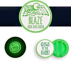 Besties Glow in the Dark Life is a Beach Slide-On AirTag Holder Jingle-Free Silicone Personalized Dog & Cat ID Tag, Glow Green