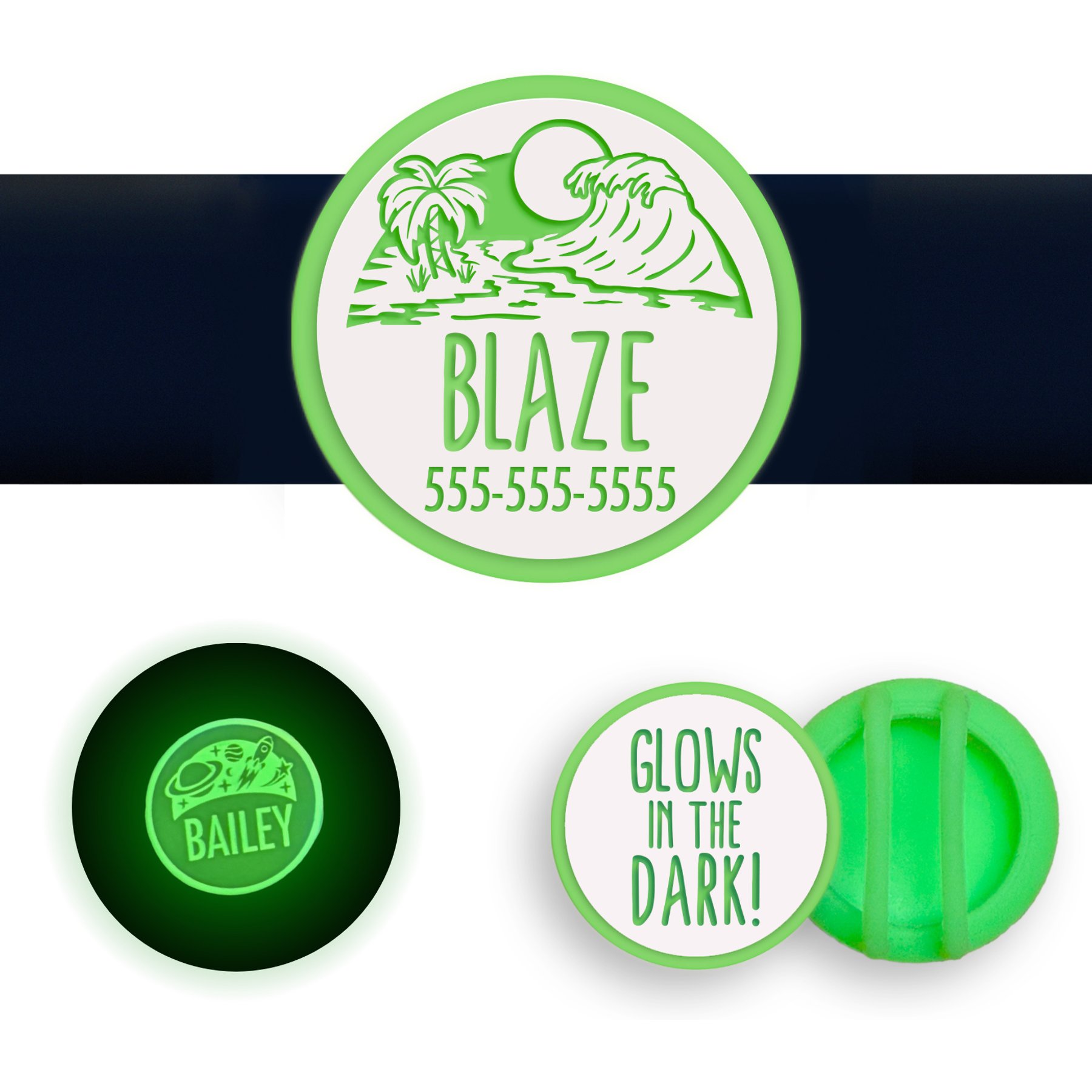 Besties Glow in the Dark Life is a Beach Slide-On AirTag Holder Jingle-Free Silicone Personalized Dog & Cat ID Tag, Glow Green