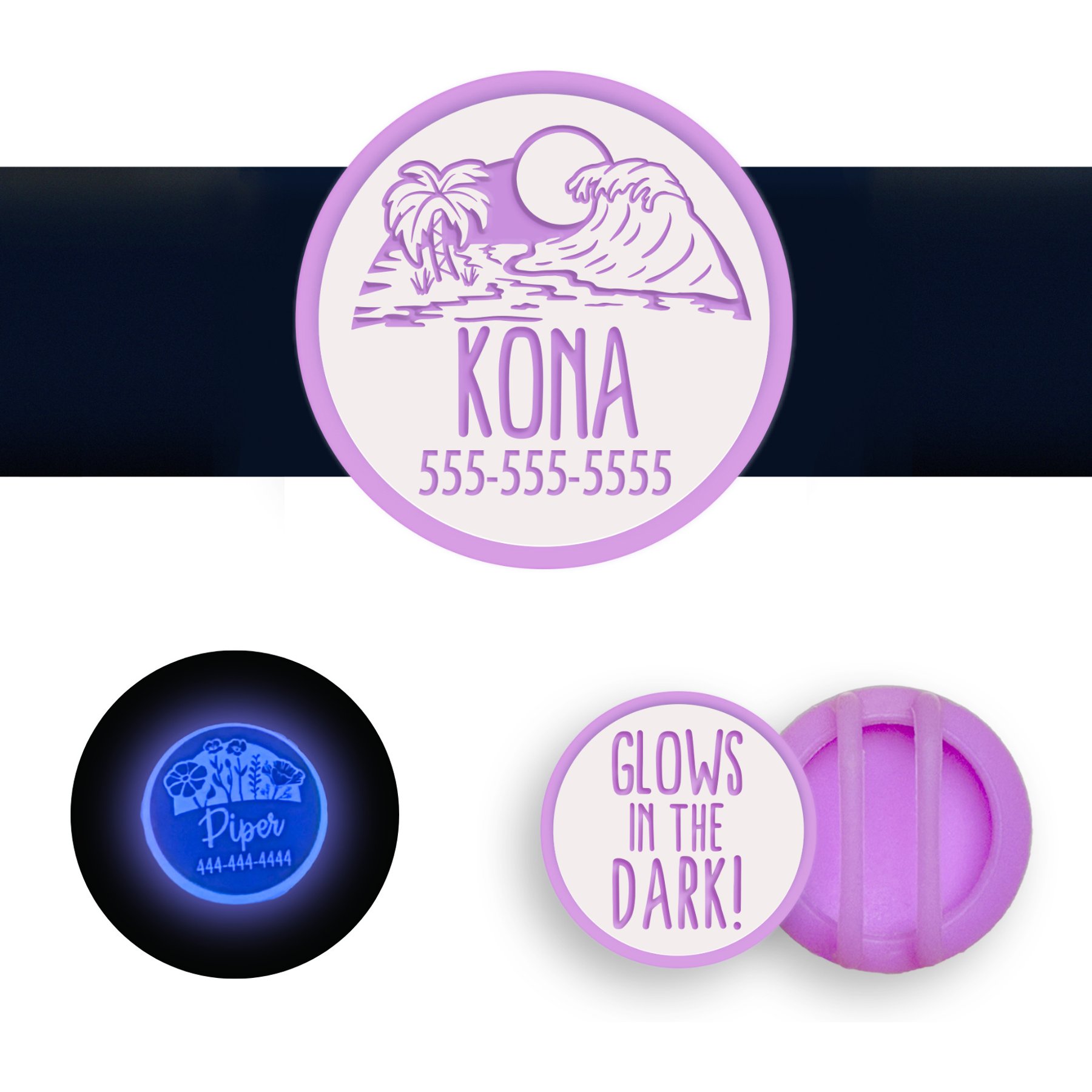 Besties Glow in the Dark Life is a Beach Slide-On AirTag Holder Jingle-Free Silicone Personalized Dog & Cat ID Tag, Glow Purple