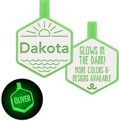 Besties Glow in the Dark Salt & Sun Jingle-Free Silicone Personalized Dog ID Tag, Glow Green