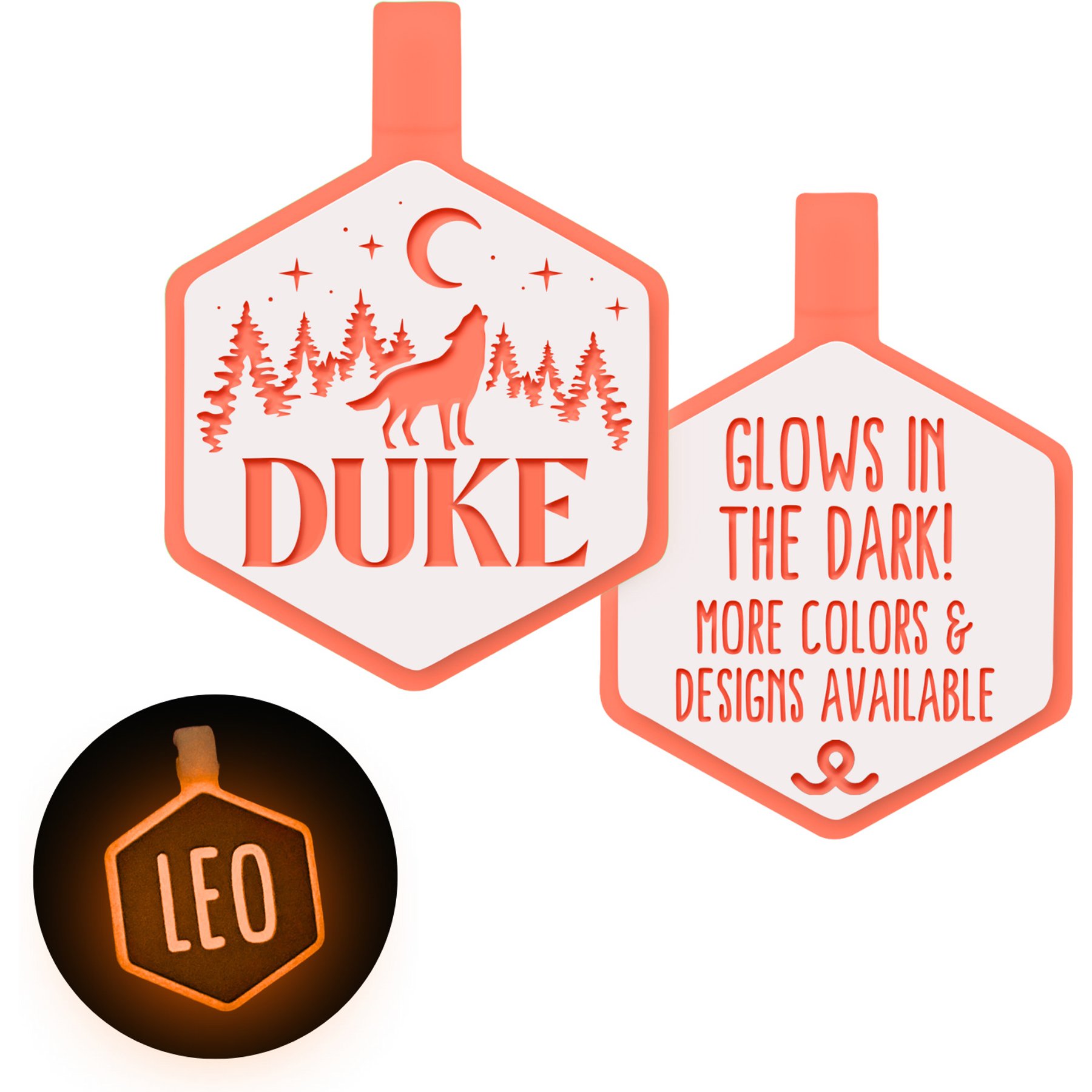 Besties Glow in the Dark Stay Wild Jingle-Free Silicone Personalized Dog ID Tag, Glow Orange