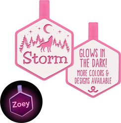 Besties Glow in the Dark Stay Wild Jingle-Free Silicone Personalized Dog ID Tag, Glow Pink