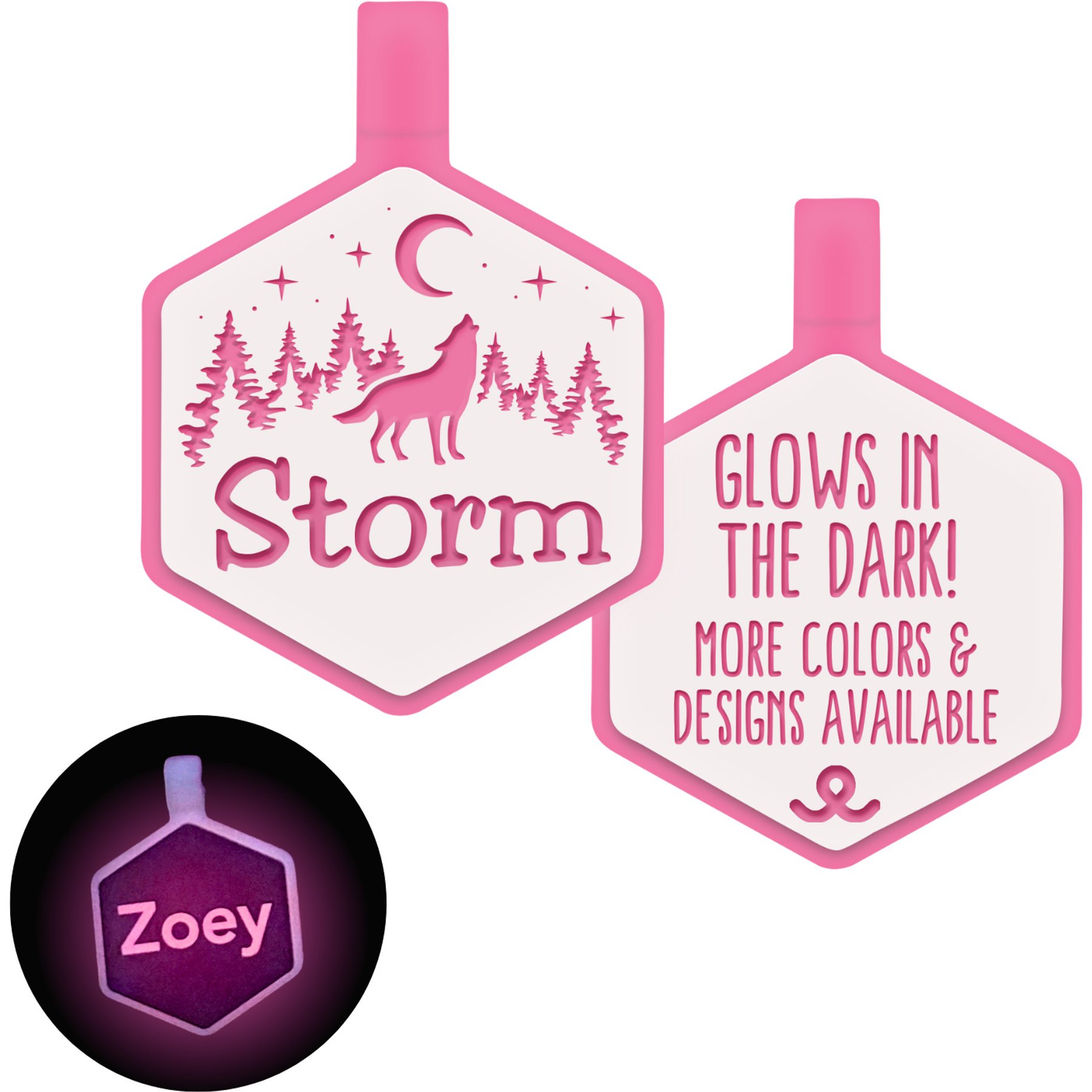 Besties Glow in the Dark Stay Wild Jingle-Free Silicone Personalized Dog ID Tag, Glow Pink