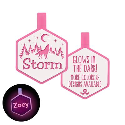 Show full view: Besties Glow in the Dark Stay Wild Jingle-Free Silicone Personalized Dog ID Tag, Glow Pink slide 1 of 9
