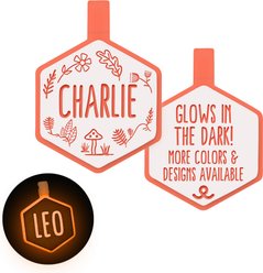 Besties Glow in the Dark Woodland Jingle-Free Silicone Personalized Dog ID Tag, Glow Orange