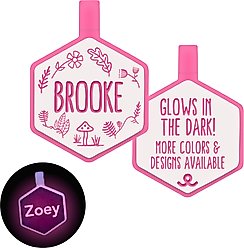 Besties Glow in the Dark Woodland Jingle-Free Silicone Personalized Dog ID Tag, Glow Pink