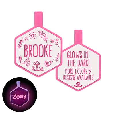 Show full view: Besties Glow in the Dark Woodland Jingle-Free Silicone Personalized Dog ID Tag, Glow Pink slide 1 of 11