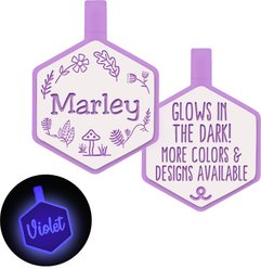 Besties Glow in the Dark Woodland Jingle-Free Silicone Personalized Dog ID Tag, Glow Purple slide 1 of 8