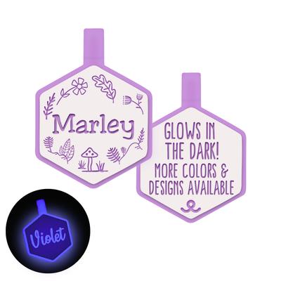 Show full view: Besties Glow in the Dark Woodland Jingle-Free Silicone Personalized Dog ID Tag, Glow Purple slide 1 of 10