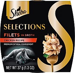 Sheba Selections Filets in Broth Chicken Recipe Grain-Free Cat Meal Complement, 1.3-oz tray, case of 12
