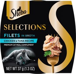 Sheba Selections Filets in Broth Chicken & Tuna Recipe Grain-Free Cat Meal Complement, 1.3-oz tray, case of 12