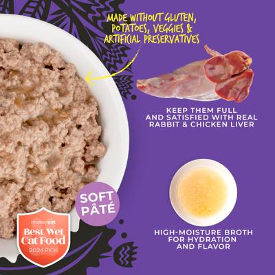 Show full view: Tiki Cat After Dark Pate Rabbit & Chicken Liver Recipe Grain-Free Wet Cat Food, 5.5-oz can, case of 8 slide 6 of 12