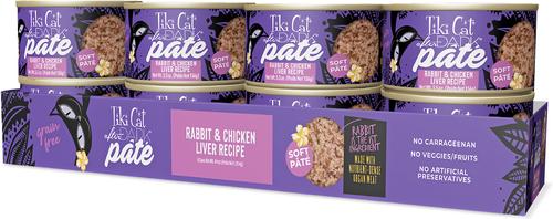 Show full view: Tiki Cat After Dark Pate Rabbit & Chicken Liver Recipe Grain-Free Wet Cat Food, 5.5-oz can, case of 8 slide 3 of 12