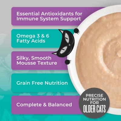 Show full view: Tiki Cat Silver Mousse Tuna, Mackerel & Pumpkin Grain-Free Pate in Broth Wet Cat Food, 2.8-oz pouch, case of 12 slide 6 of 10