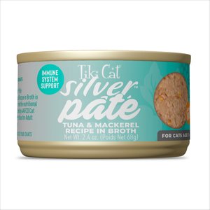Tiki Cat Silver Tuna & Mackerel Recipe Grain-Free Pate in Broth Wet Cat Food, 2.4-oz can, case of 12