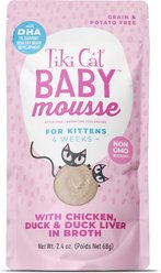 Tiki Cat Baby Mousse Chicken, Duck & Duck Liver Grain-Free Wet Kitten Food, 2.4-oz pouch, case of 12