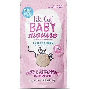 Tiki Cat Baby Mousse Chicken, Duck & Duck Liver Grain-Free Wet Kitten Food, 2.4-oz pouch, case of 12