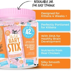 Tiki Cat Baby Stix Chicken In Creamy Gravy Lickable Kitten Treat, 11.76-oz jar, 42