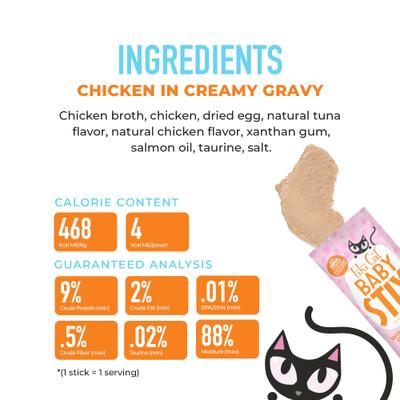 Show full view: Tiki Cat Baby Stix Chicken In Creamy Gravy Lickable Kitten Treat, 11.76-oz jar, 42 slide 4 of 11