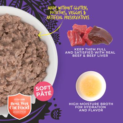 Show full view: Tiki Cat After Dark Pate Beef & Beef Liver Recipe Grain-Free Wet Cat Food, 5.5-oz can, case of 8 slide 6 of 11