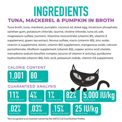 Show full view: Tiki Cat Silver Mousse Tuna, Mackerel & Pumpkin Grain-Free Pate in Broth Wet Cat Food, 2.8-oz pouch, case of 12 slide 5 of 10