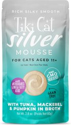 Tiki Cat Silver Mousse Tuna, Mackerel & Pumpkin Grain-Free Pate in Broth Wet Cat Food, 2.8-oz pouch, case of 12