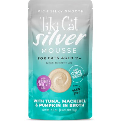 Tiki Cat Tiki Cat Silver Mousse Tuna, Mackerel & Pumpkin Grain-Free Pate in Broth Wet Cat Food, 2.8-oz pouch, case of 12