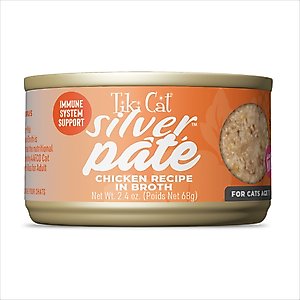 Tiki Cat Silver Chicken Recipe Grain-Free Pate in Broth Wet Cat Food, 2.4-oz can, case of 12