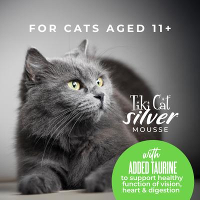 Show full view: Tiki Cat Silver Mousse Chicken, Duck & Duck Liver Grain-Free Pate in Broth Wet Cat Food, 2.8-oz pouch, case of 12 slide 8 of 10