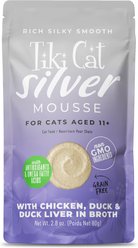Tiki Cat Silver Mousse Chicken, Duck & Duck Liver Grain-Free Pate in Broth Wet Cat Food, 2.8-oz pouch, case of 12