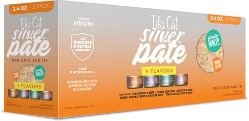 Tiki Cat Silver Variety Pack Grain-Free Pate Wet Cat Food, 2.4-oz can, case of 12