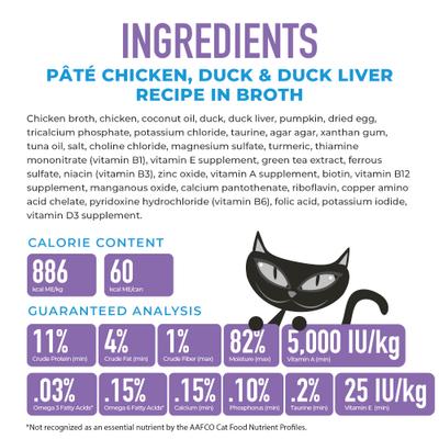 Show full view: Tiki Cat Silver Chicken, Duck & Duck Liver Recipe Grain-Free Pate in Broth Wet Cat Food, 2.4-oz can, case of 12 slide 5 of 10