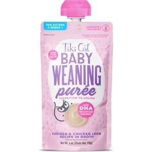 Tiki Cat Baby Weaning Puree Chicken Grain-Free Pate Wet Cat Food, 6-oz pouch, case of 6