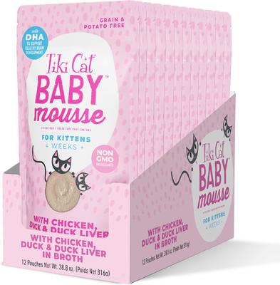 Show full view: Tiki Cat Baby Mousse Chicken, Duck & Duck Liver Grain-Free Wet Kitten Food, 2.4-oz pouch, case of 12 slide 3 of 10