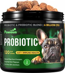 Pawious Probiotics Chew Digestive Aid Supplement for Dogs, 120 count