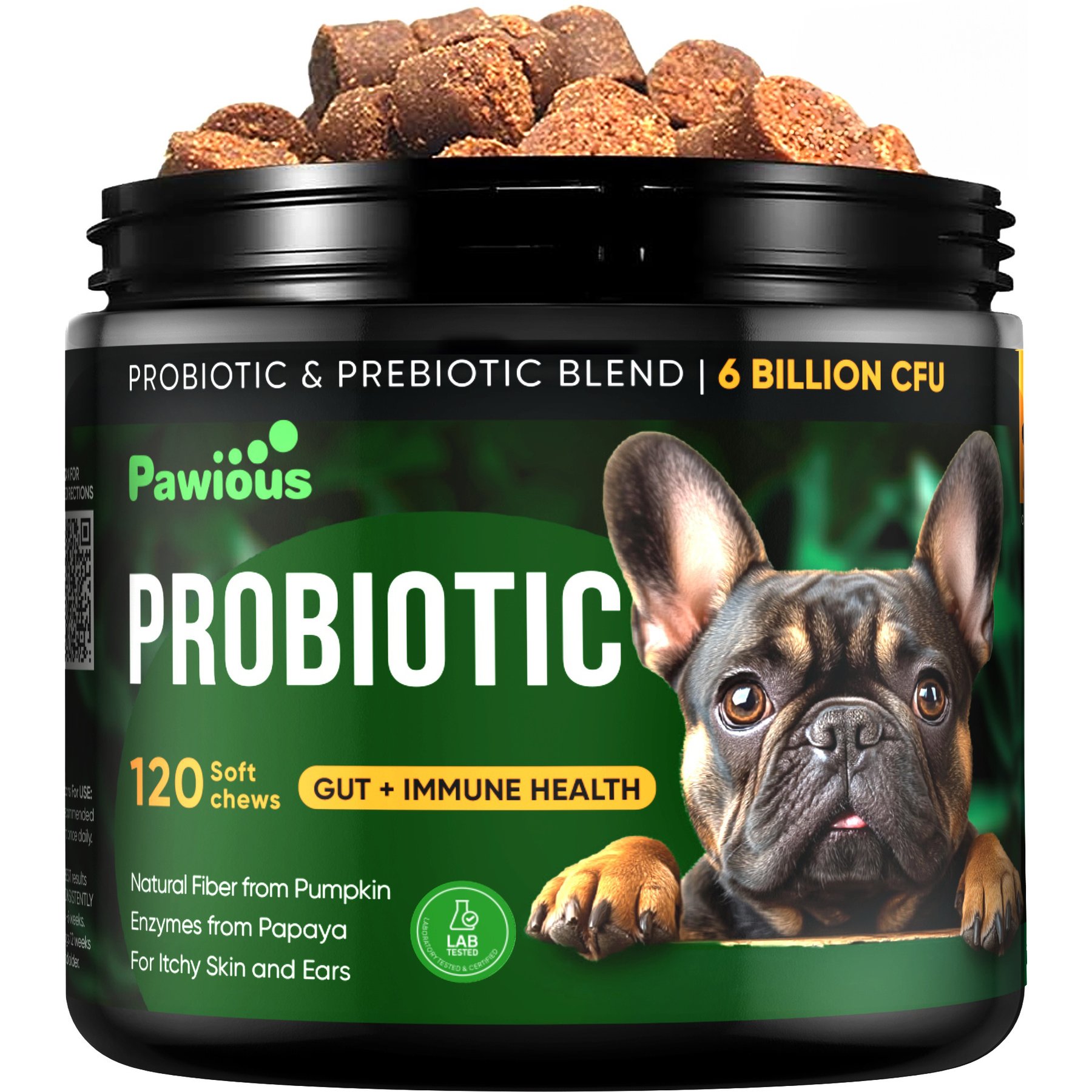 Pawious Probiotics Chew Digestive Aid Supplement for Dogs, 120 count