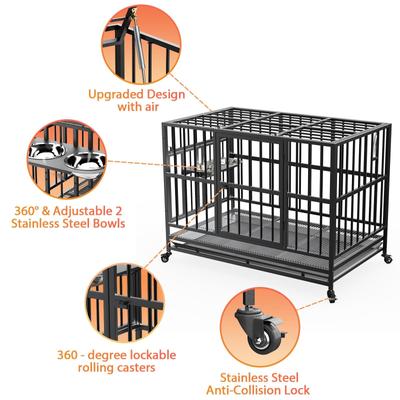 Show full view: LovMor Heavy Duty Air Lift Rod Dog Crate with Wheels, Black, 43 inch slide 3 of 10