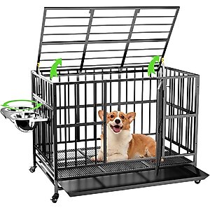 LovMor Heavy Duty Air Lift Rod Dog Crate with Wheels, Black, 37 inch