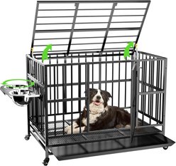 LovMor Heavy Duty Air Lift Rod Dog Crate with Wheels, Black, 43 inch slide 1 of 8