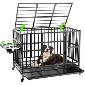 LovMor Heavy Duty Air Lift Rod Dog Crate with Wheels, Black, 43 inch