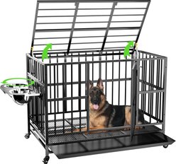 LovMor Heavy Duty Air Lift Rod Dog Crate with Wheels, Black, 49 inch