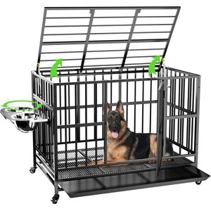 LovMor Heavy Duty Air Lift Rod Dog Crate with Wheels, Black, 49 inch