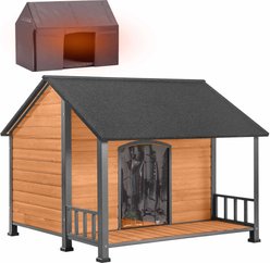 Aivituvin Wooden Insulated Dog House, Brown, Large