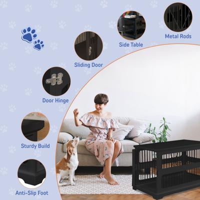 Show full view: Merry Products Slide Aside Single Door Furniture Style Dog Crate & End Table, Black, 35 inch slide 4 of 10