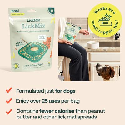 Show full view: Woof LickMixes Bacon & Cheese Lickable Dog Treat, 5.5-oz bag slide 5 of 10