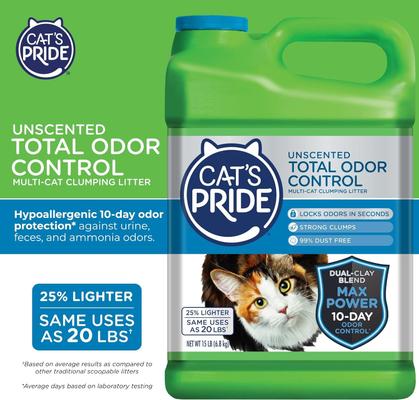 Show full view: Cat's Pride Max Power Total Odor Control Unscented Clumping Cat Litter, 15-lb jug slide 4 of 10