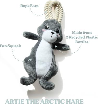 Show full view: Grrreen Arctic Hare with Rope Squeaky Plush Dog Toy, Small slide 2 of 7